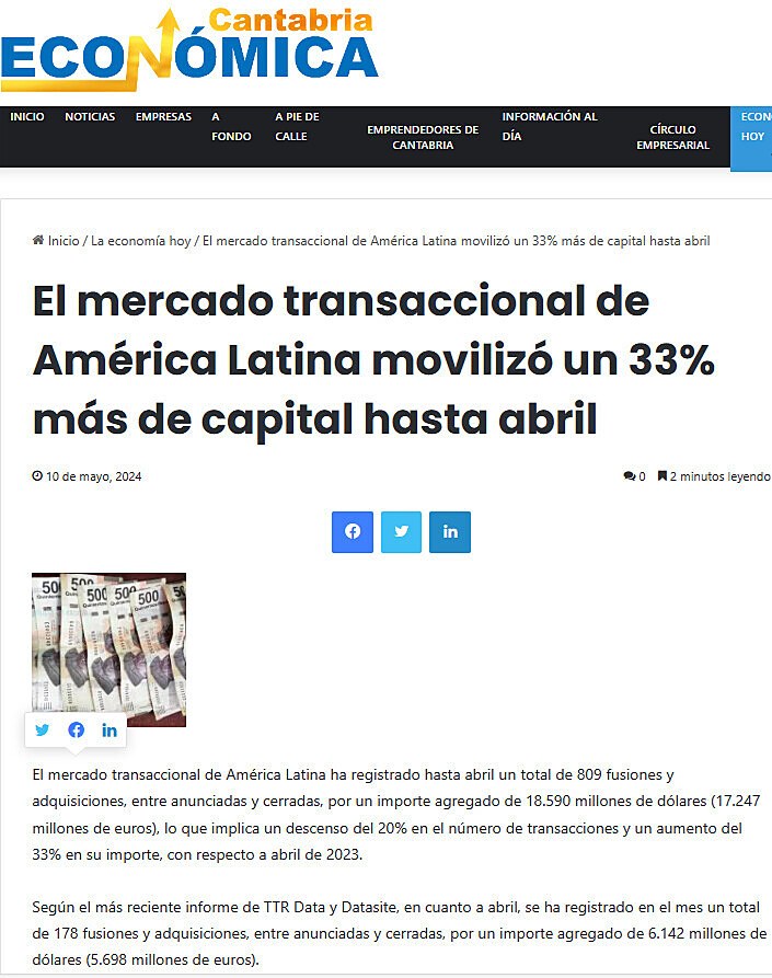 El mercado transaccional de Amrica Latina moviliz un 33% ms de capital hasta abril